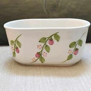 Oval Ceramic Hand Painted Strawberry Vines Bowl Planter